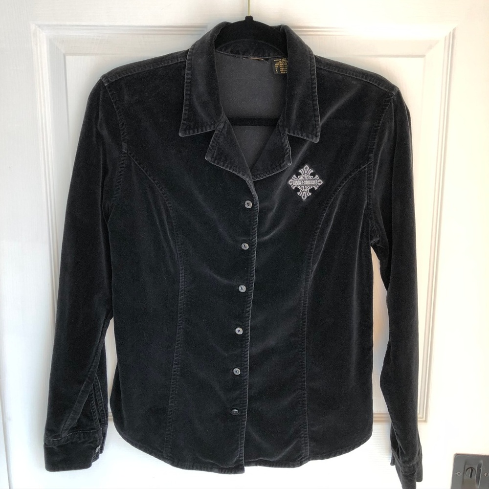 Harley Davidson Black Velvet Button-up Shirt Small
